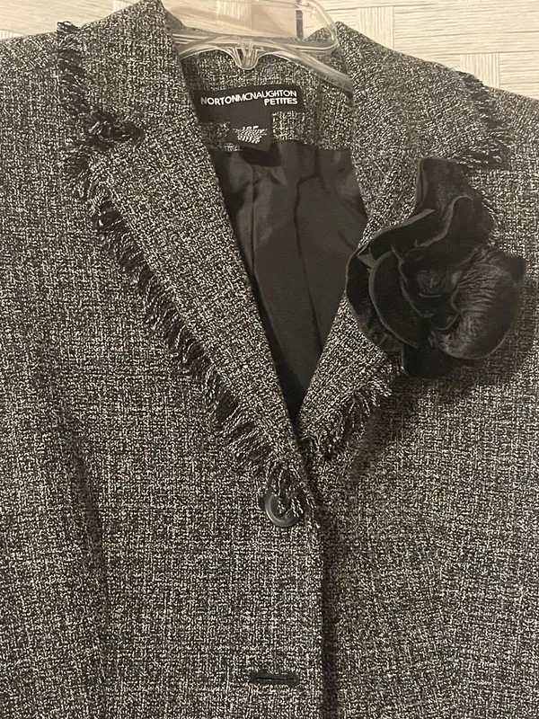 Norton McNaughton Women's Tweed Fringe Blazer Black White Sz 10P - Image 2