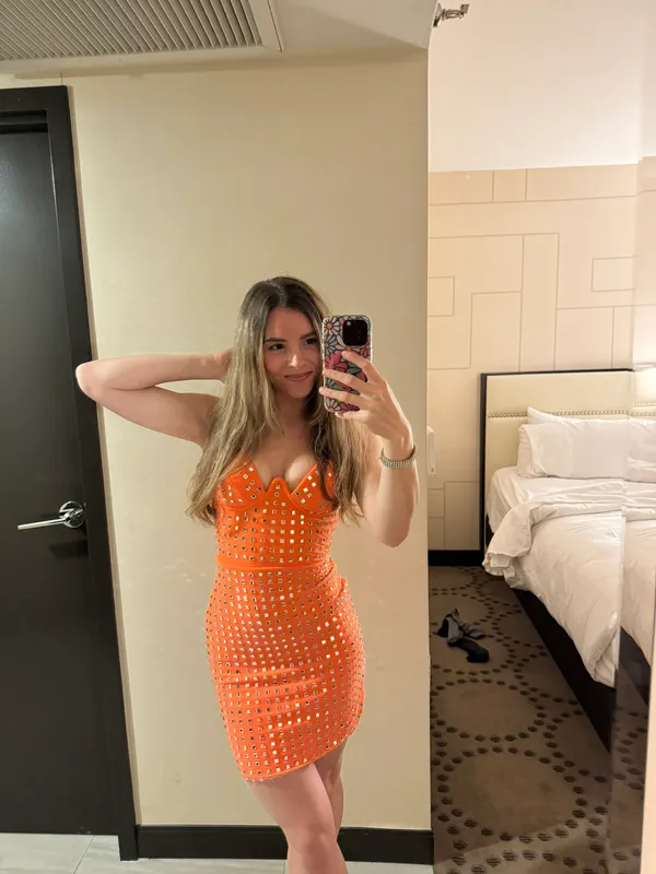 Sequin Dress Orange Size XS - Image 3