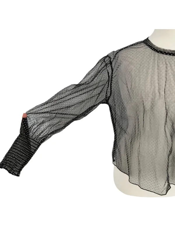 Zara Goth Romantic Sheer Black Polka Dot Long Sleeve Blouse Size Medium - Image 6
