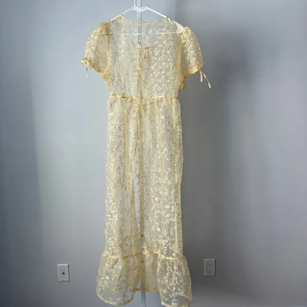 Anthropologie XS Canary Yellow Sheer Floral Maxi Dress‎ Women New Tie Front Boho - Image 9