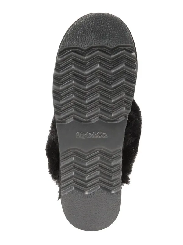 NWT Style & Co Rayaa Quilted Faux Fur Slippers 10021612600 Black Beauty 5M - Image 5