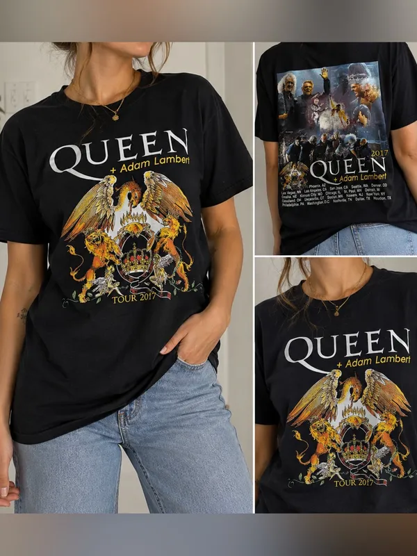 Queen + Adam Lambert 2017 Tour Band Tee Size Medium Black - Image 2