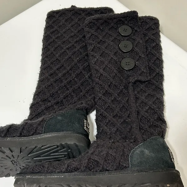 Ugg Lattice Cardy Knit Boots Black Size 7 - Image 4