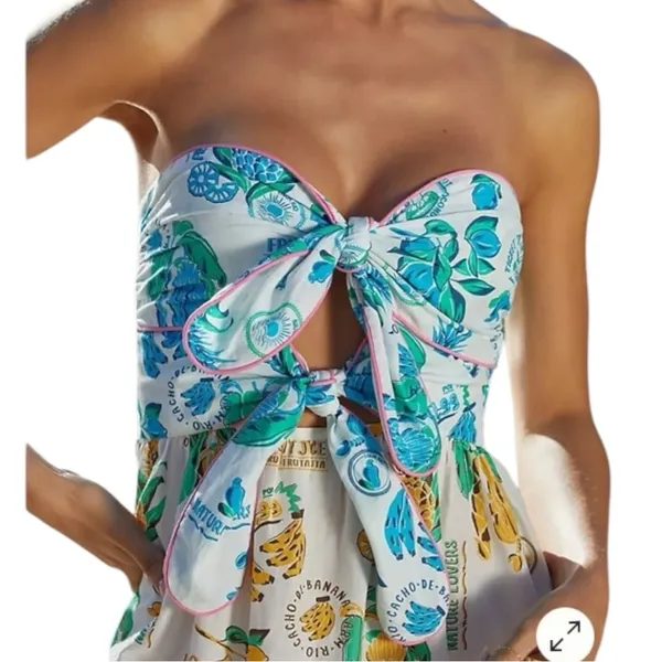 FARM Rio size medium tiered midi cutout new Colorful Tropical Print Dress coveru - Image 15