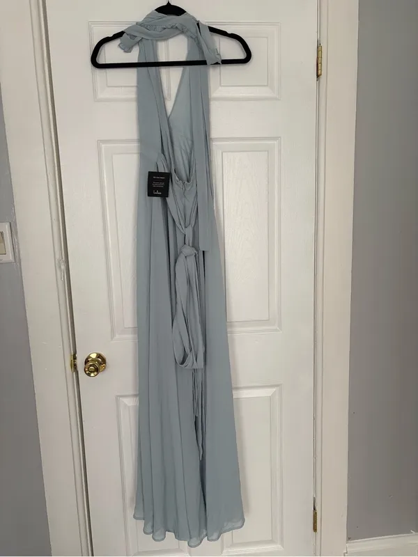 Lulus Light Blue Halter Maxi Dress Elegant Chiffon Flowy Gown Size L - Image 7
