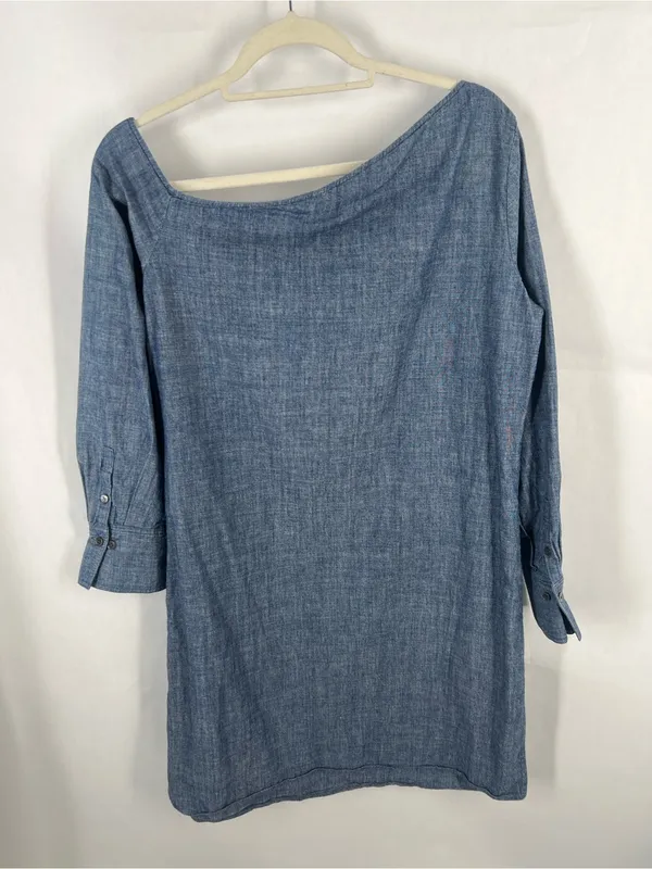 Theory Ulrika B Chambray Denim One Shoulder Dress Blue Size 10 - Image 6