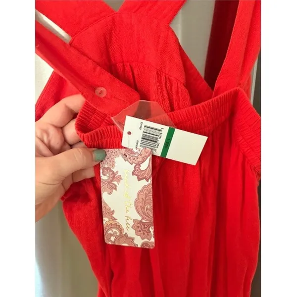 Band of the Free Blood Orange/Red Solid Crinkle Ruffle Shift Mini Dress L - Image 6