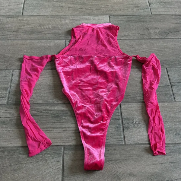 Pink mesh and velvet bodysuit - Image 3