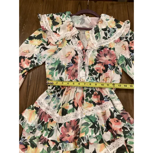 FOR LOVE AND LEMONS Bailey Floral Asymmetrical long sleeve ruffle mini Dress S - Image 6