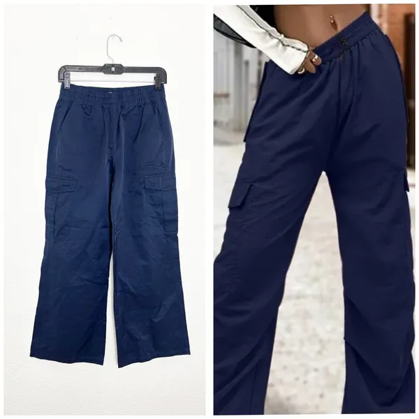 Abercrombie & Fitch Navy Nylon Cargo Pants Size XXS Wide Leg Pullon - Image 2