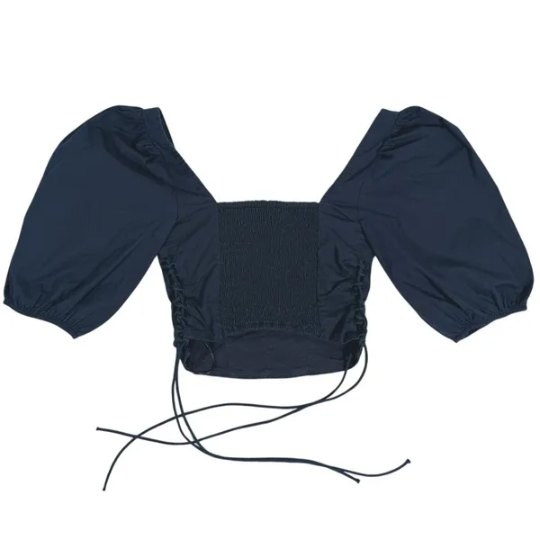 Abercrombie Womens Lace Up Corset Crop Top Puff Sleeve XS Black Coquette Cottage - Image 3