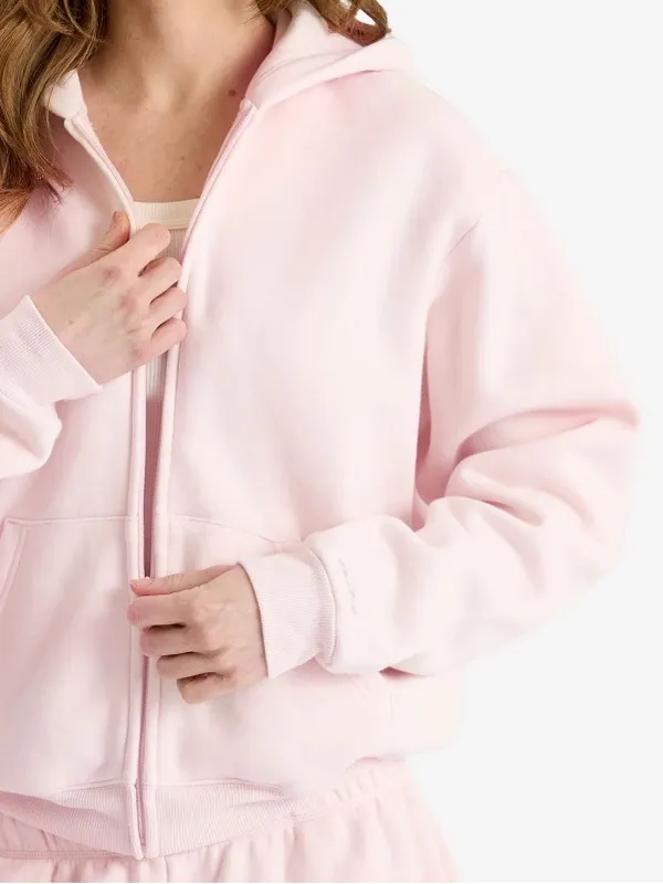 SKIMS Women's Cotton Fleece Classic Zip Up Hoodie in Barely Pink Size XL NWT - Image 2