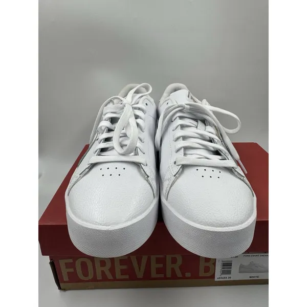 PUMA Court Sneaker, White, Women's Casual Low Top Leather Shoes Size 10 - Image 2
