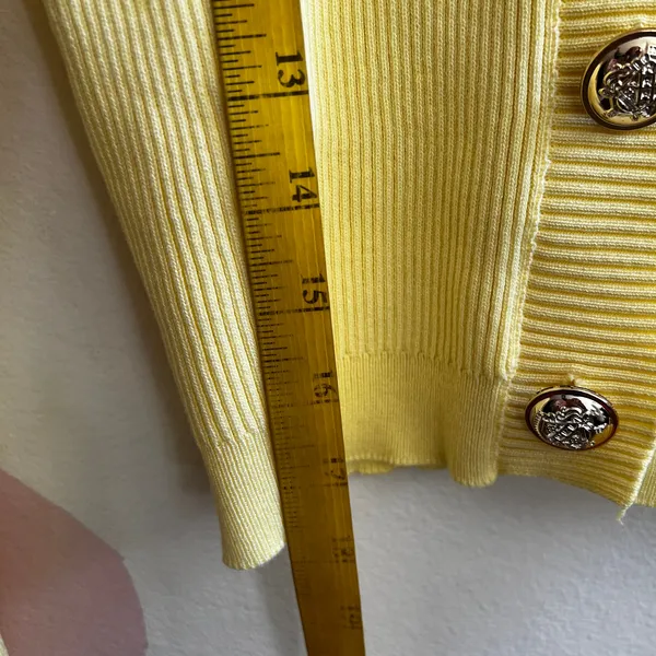Yellow Ribbed Cardigan Gold Buttons Women’s Small Vintage‎ Inspired Preppy Knit - Image 3