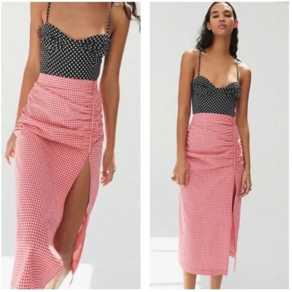 Zara Red Gingham Hi-Rise Midi Skirt Size Small - Image 2