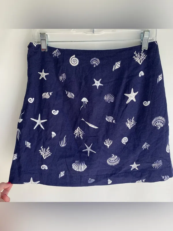 A New Day navy linen seashell nautical wrap skirt skort beach coastal cottage 6 - Image 7