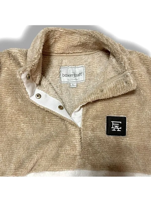 Fleece Pullover Camel and Cream Women's Size Large - Image 9