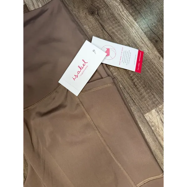 Isabel Maternity Performance Pocket Leggings Full Panel Taupe Brown Large NWT - Image 9