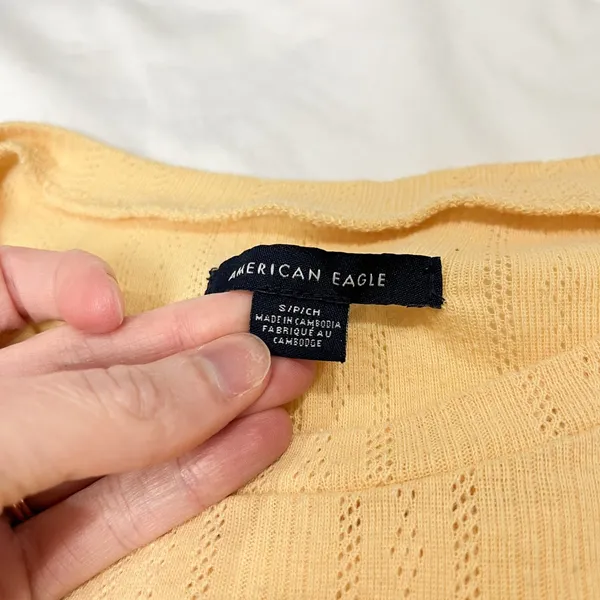 American Eagle Light Mustard Ribbed Long Sleeve Shirt - Image 3