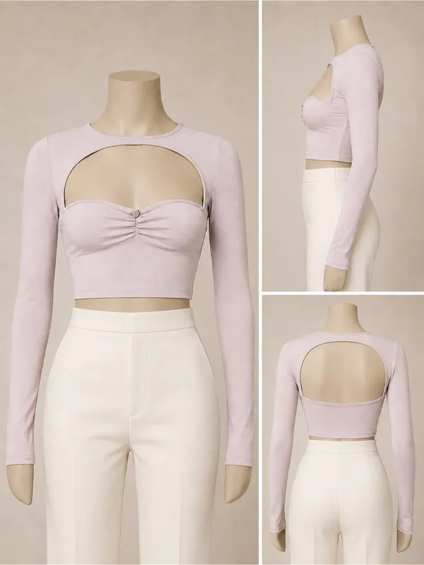 Princess Polly Pink Cutout Ruched Long Sleeve Crop Top Women’s US 4 Y2K - Image 2