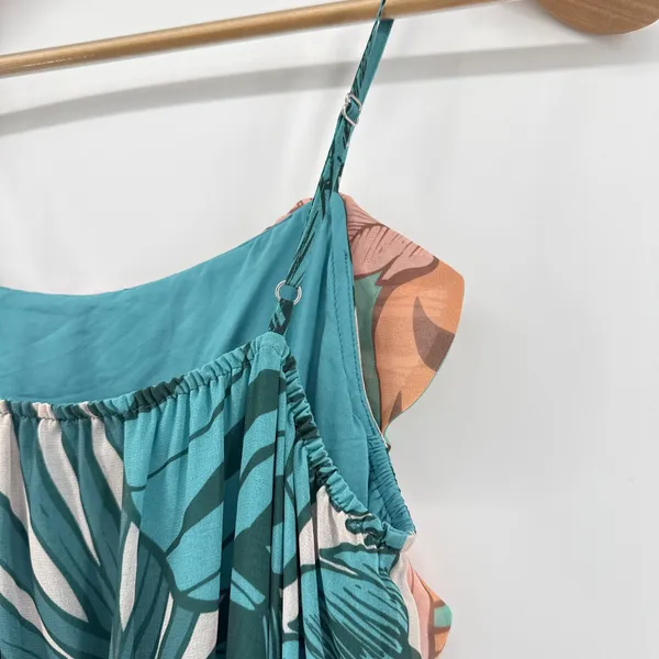 Farm Rio Anthropologie Ruffled Botanical Maxi Dress Tropical Teal‎ Pink Small - Image 10