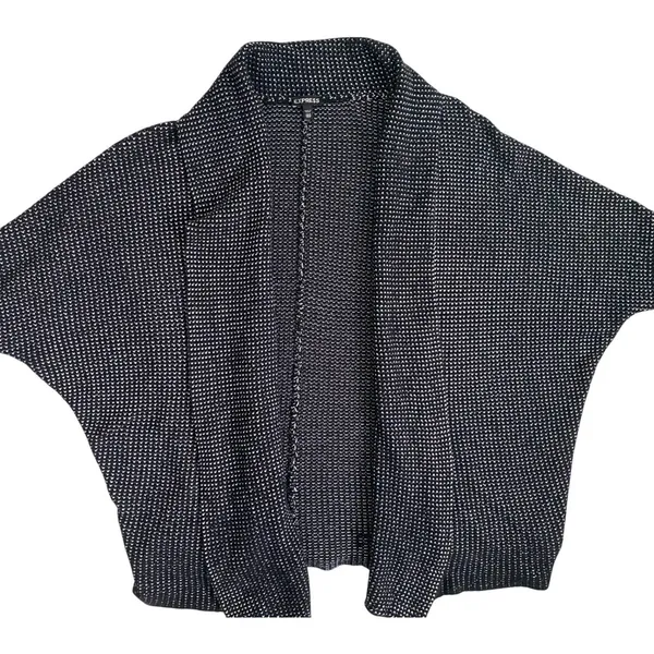 Express Wmn's BW Textured Knit Batwing Open Front Cardigan Shrug‎ Sweater XS/S - Image 8