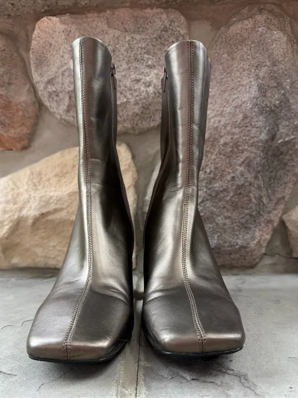 JEFFREY CAMPBELL Jerema Boot In Pewter Square Toe Flared Heel Ankle Zip Up - Image 5