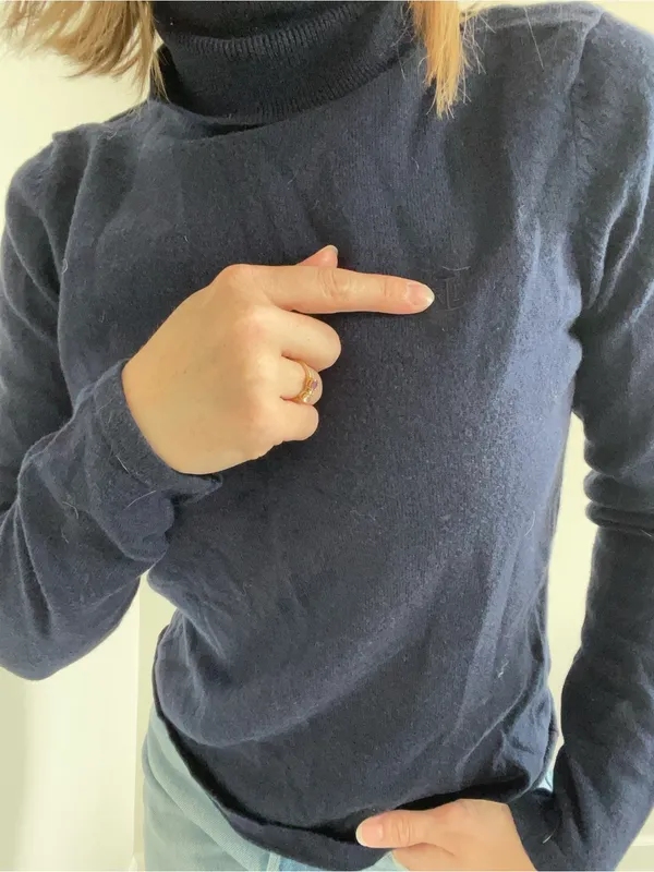 Vintage Lauren Ralph Lauren Navy Wool Cotton Turtleneck Sweater - Image 3