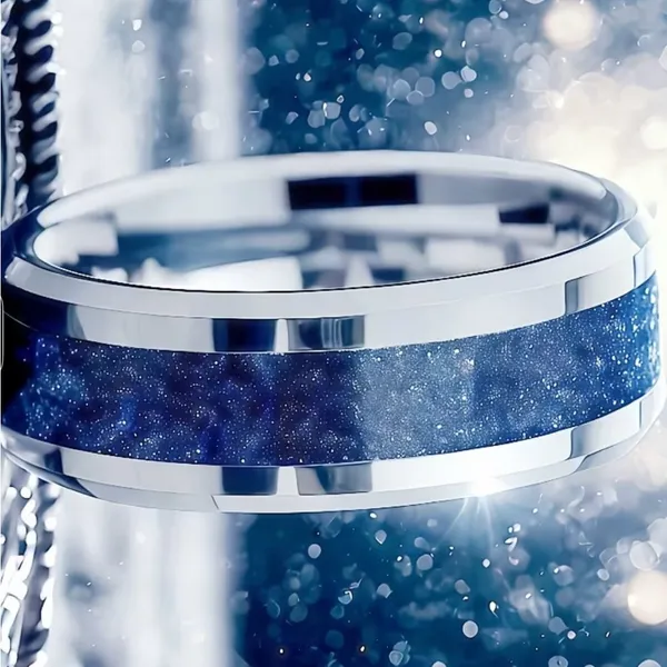 Women’s Luxury 316L Stainless Steel Silver Nebula Design 8mm Band Size 7 - Image 3