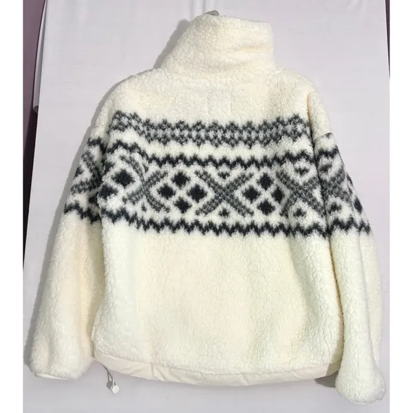Abercrombie & Fitch Sherpa Fleece Quarter Zip Fair‎ Isle Pullover Cream Small - Image 2