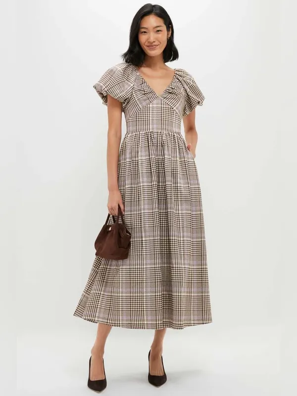 Anthropologie EN SAISON Brown Taupe Lavender Charleigh Maxi Dress - Image 6