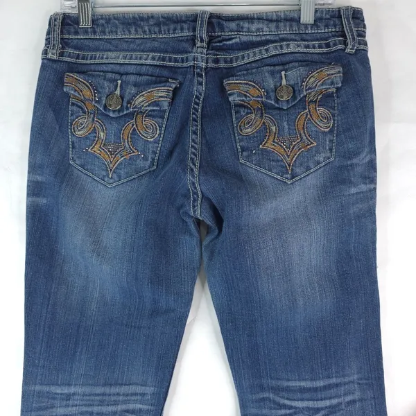 Wrangler Rock 47 Ultra Low Rise Embellished Flare Jeans Size 5x36‎ WHX65MG - Image 5