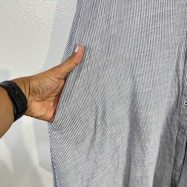 Zara Basic Striped Button Down Tunic Dress XS Blue‎ White Cotton Sleeveless Boho Blue - Image 6