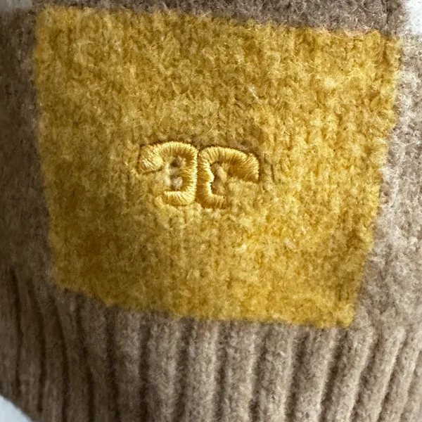 Tory Burch T6465 Intarsia Check Sweater Yellow Camel Ivory Size M - Image 7