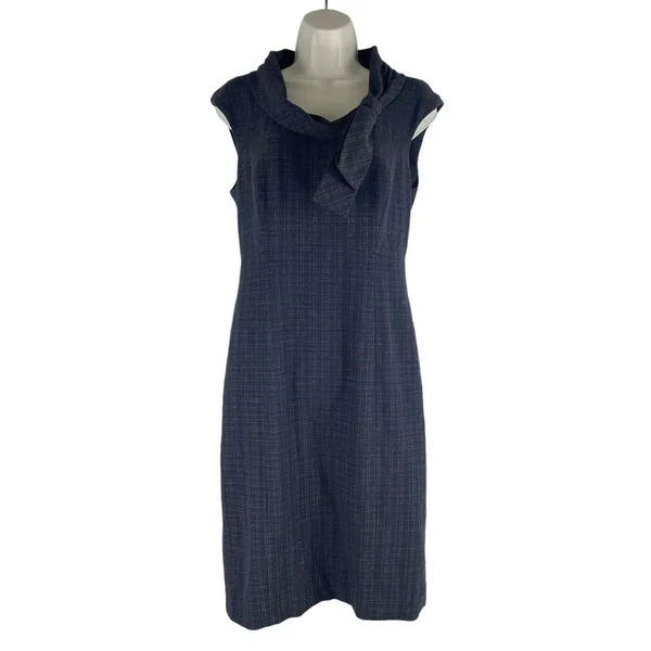 Classiques Entier Check Sheath Dress Bow Neck Gray Brown Size 6 - Image 3