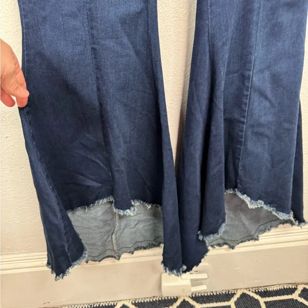 Judy Blue Super Flare Jeans Size 7 28 Dark Wash Pull-On Seamed Front Raw Hem - Image 5