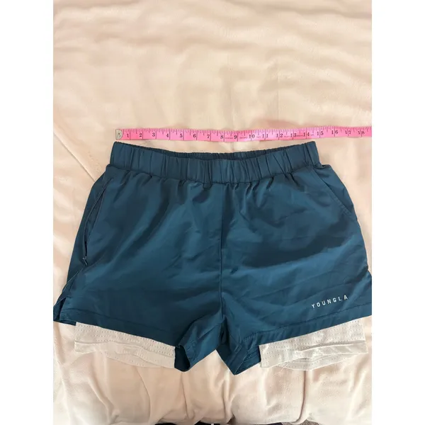 YoungLA 144 Womens 2-in-1 Training Shorts Teal White Mesh Liner Large - Image 4