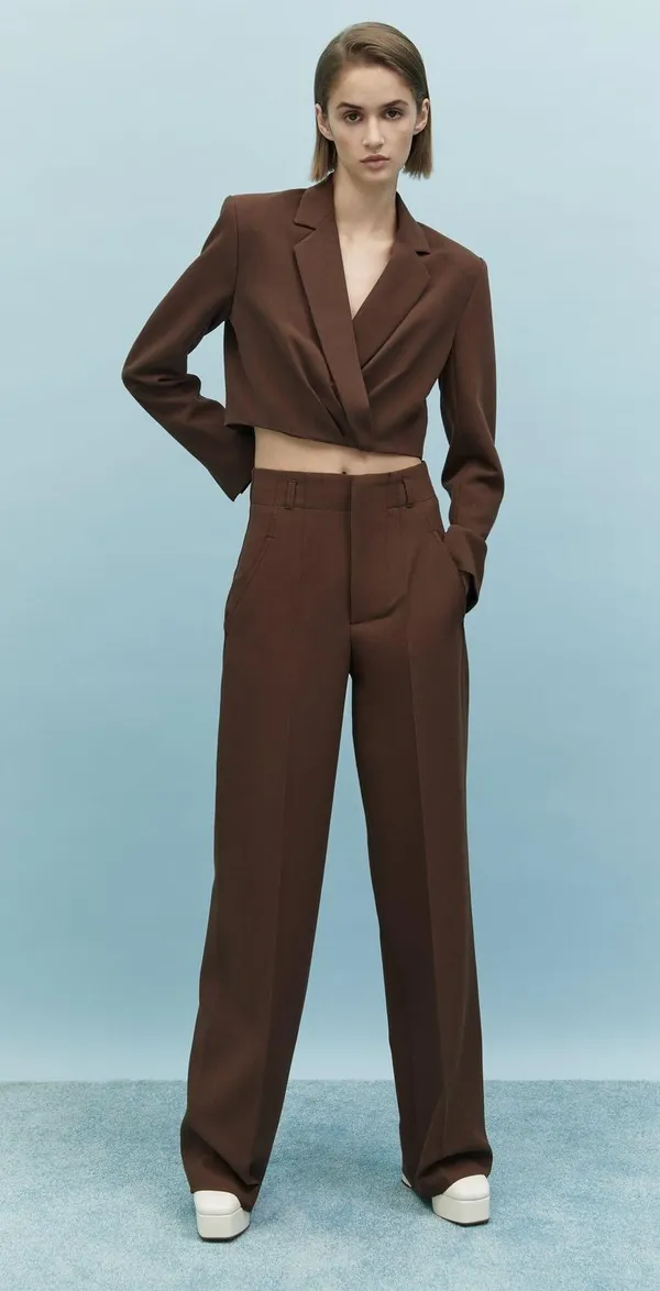 ZARA NWT  Brown CROPPED SHOULDER PAD BLAZER. - Image 2