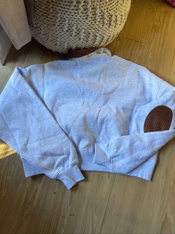 The Bar Light Gray Sweatshirt with Brown Corduroy Collar & Elbow Patches - Image 4
