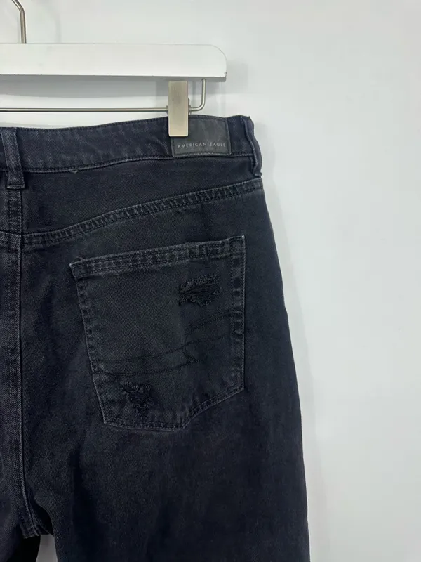 American Eagle Outfitters Black Mom Straight Jeans Size 12 Short Distressed Boho - Image 5