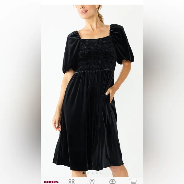 Draper James Black Velvet‎ Smocked Dress Size M - Image 2