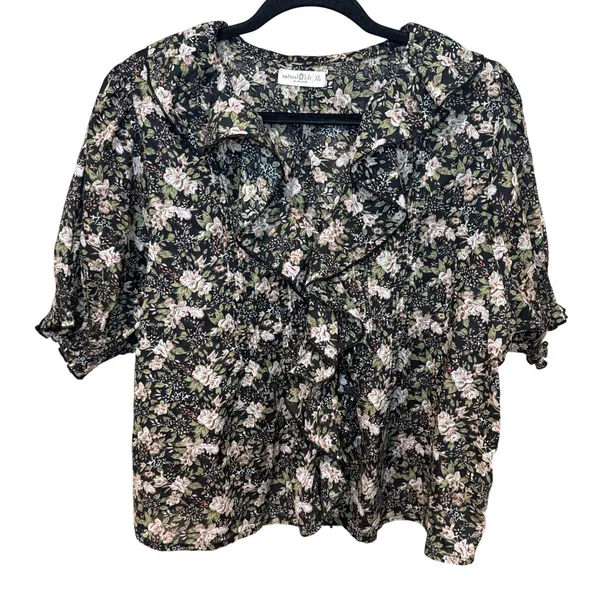 Natural Life My Favorite Cotton Top Black Flung Floral Ruffle Cotton Size XL - Image 2