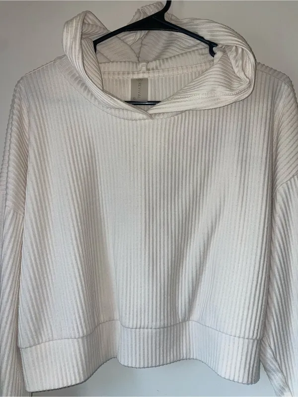 Altar'd State Revival Ribbed Hooded Pullover Cream Sweater Size L - Image 2