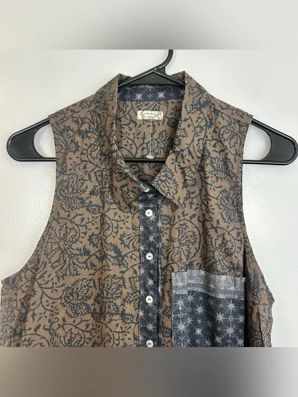 New! Free People Make My Day Sleevless Collared Button Down Sleep Shirt Small - Image 4