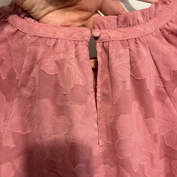 LOFT Pink Floral Jacquard Ruffle Sleeve Blouse Top 764142 L - Image 9