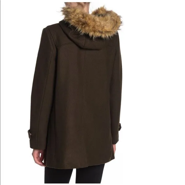 Cole‎ Haan Wool Blend Faux Fur Trim Hooded Coat, Brown, Size 4, NWT - Image 5