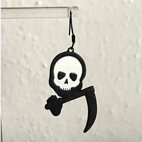 Grim Reaper Scythe Dangle Earrings Goth Spooky Halloween Skull Jewelry - Image 5
