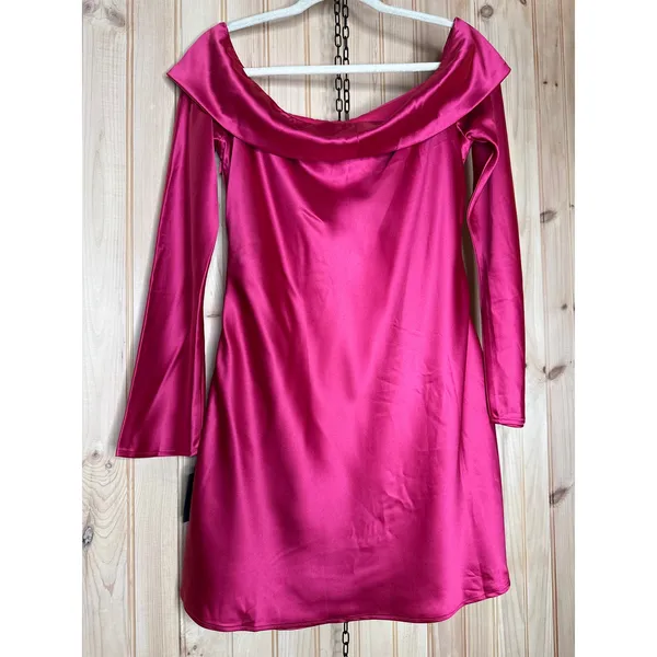 NWT Lulus Luxurious Vision Berry Pink Satin Off-the-Shoulder Mini Dress Party XL - Image 6