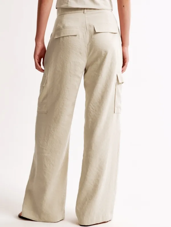 Abercrombie Drapey Tailored Lightweight Wide-Leg Trousers Tan 26 Short - Image 4