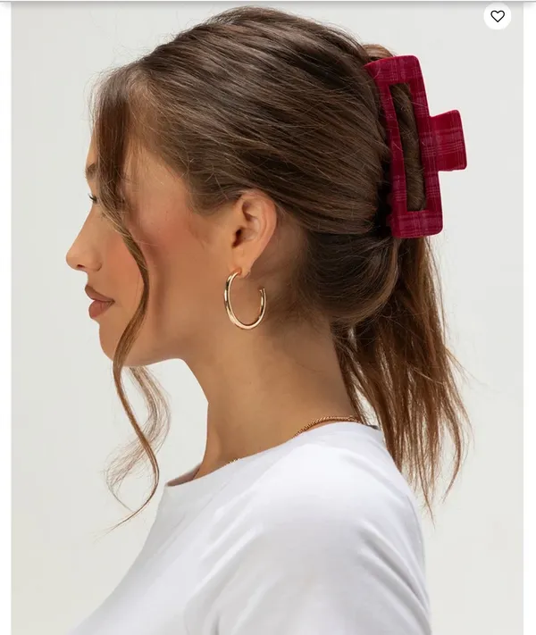 FULL TILT Oversized Plaid Velvet Claw Clip - Image 5